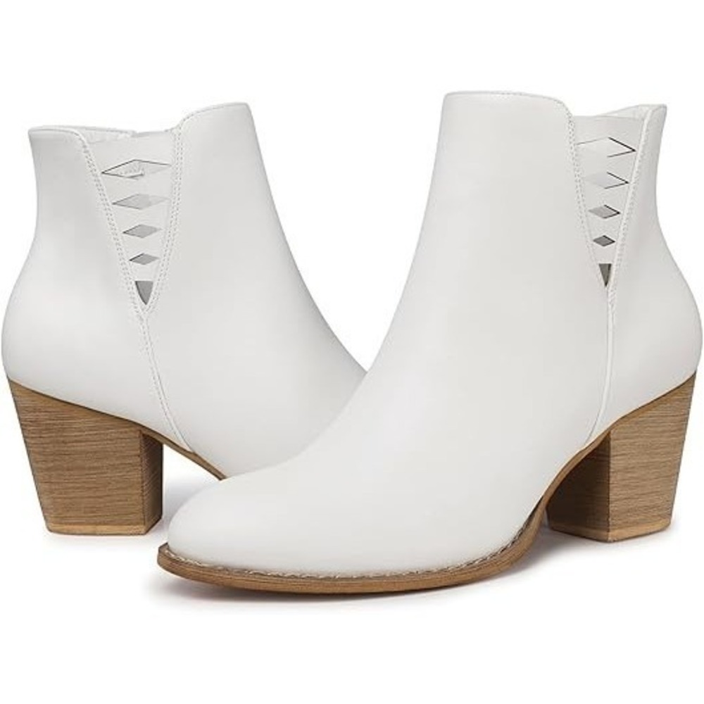 White Ankle Boots Booties Women's‎ Size 5 Heeled Cutouts Great Wedding Shoes NEW